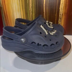 CROCS Baya Dark Blue Clogs with Dinosaur Jibbitz Charms - Toddlers Size 12C